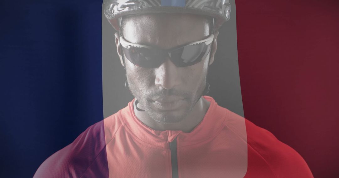Focused Cyclist Blended with French Flag Inspiring Endurance