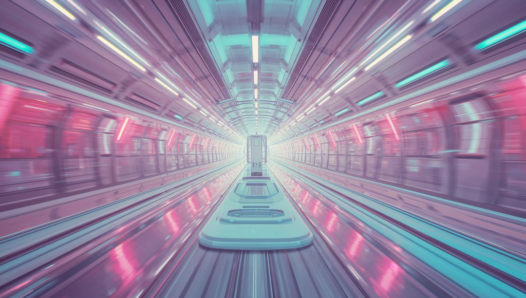 Futuristic Neon Transit Tunnel with Advanced Maglev Train Car