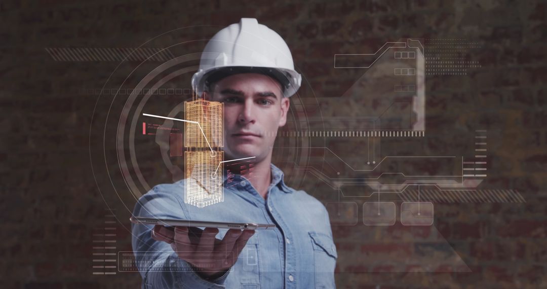 Architect Interacting with 3D City Model on Tablet