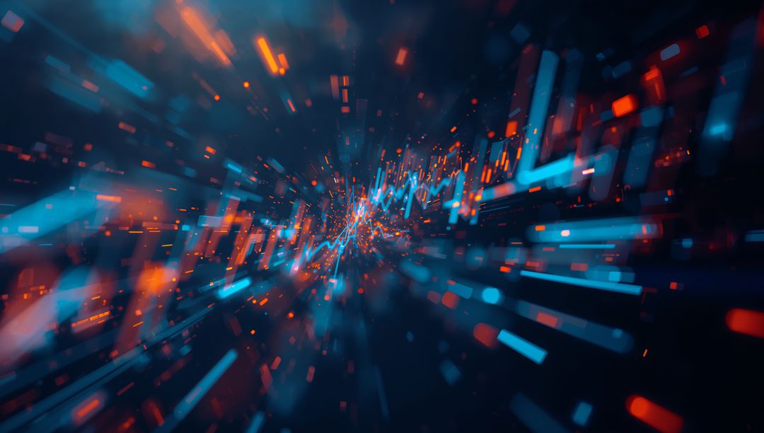 Futuristic Data Transfer Tunnel with Neon Light Streaks