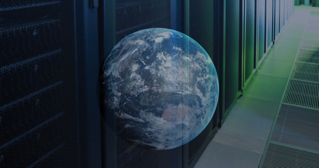 Virtual Globe in Modern Server Room Illustrating Global Connectivity