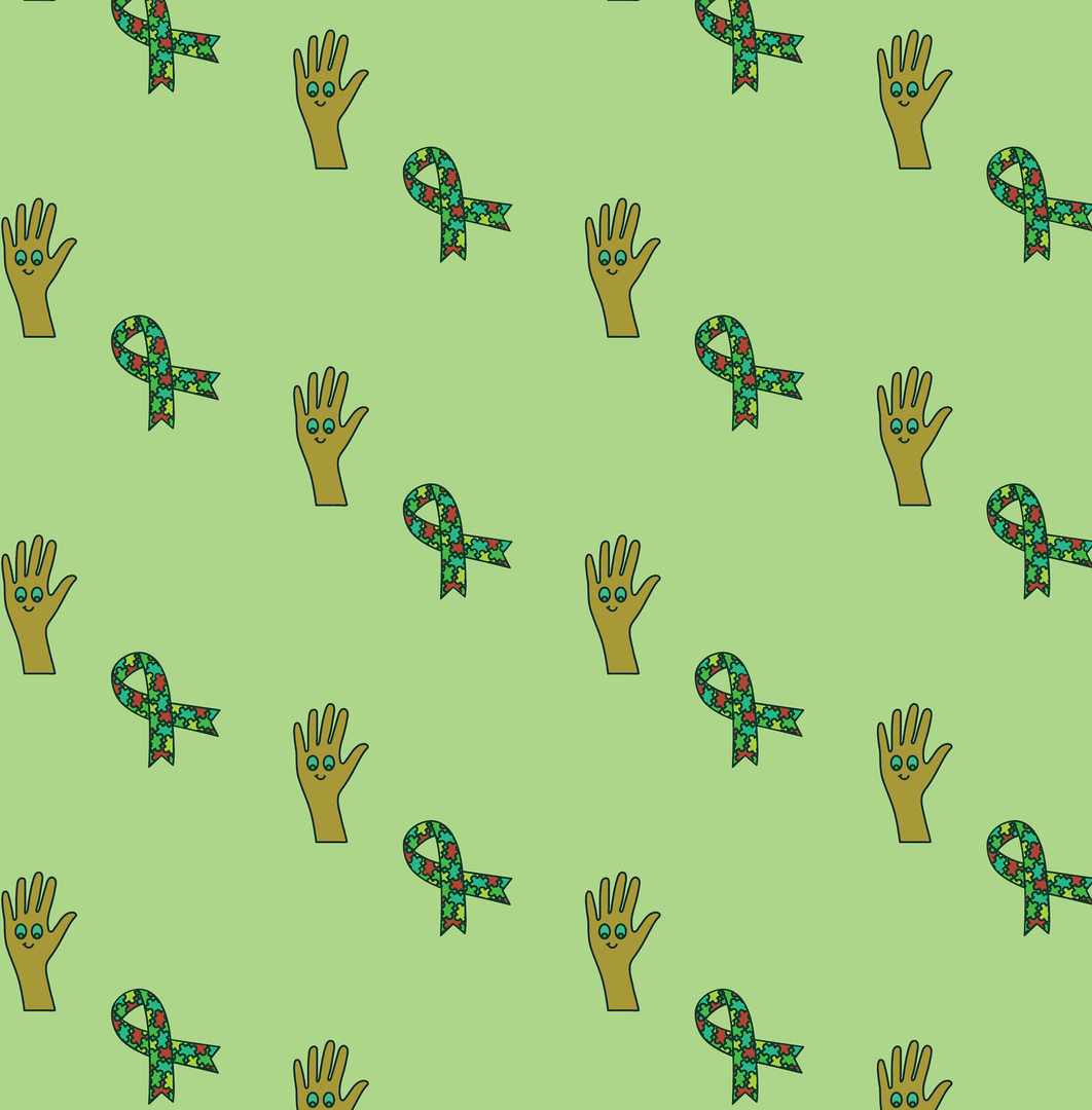 Transparent Green Pattern with Hands and Ribbon Designs