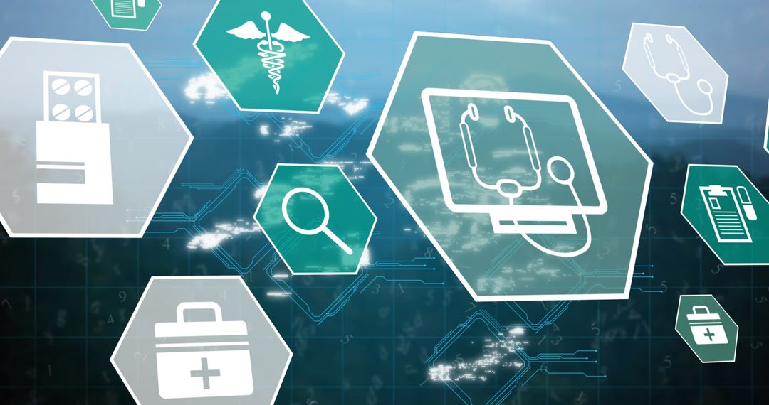 Digital Healthcare Technology Icons Spreading Across Global Network