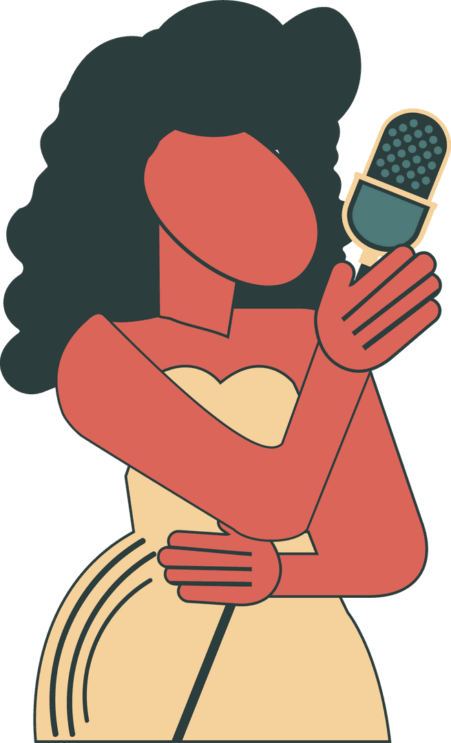 Elegant Female Singer with Retro Microphone on Transparent Background