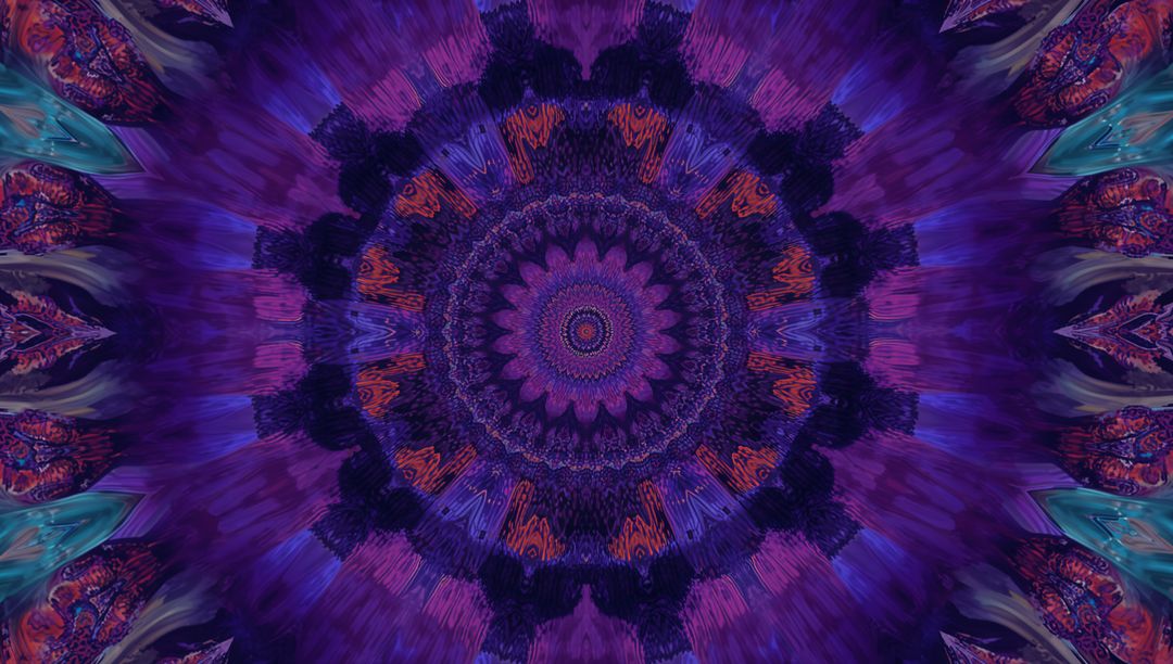 Psychedelic Kaleidoscope with Vibrant Concentric Swirls in Blue and Purple