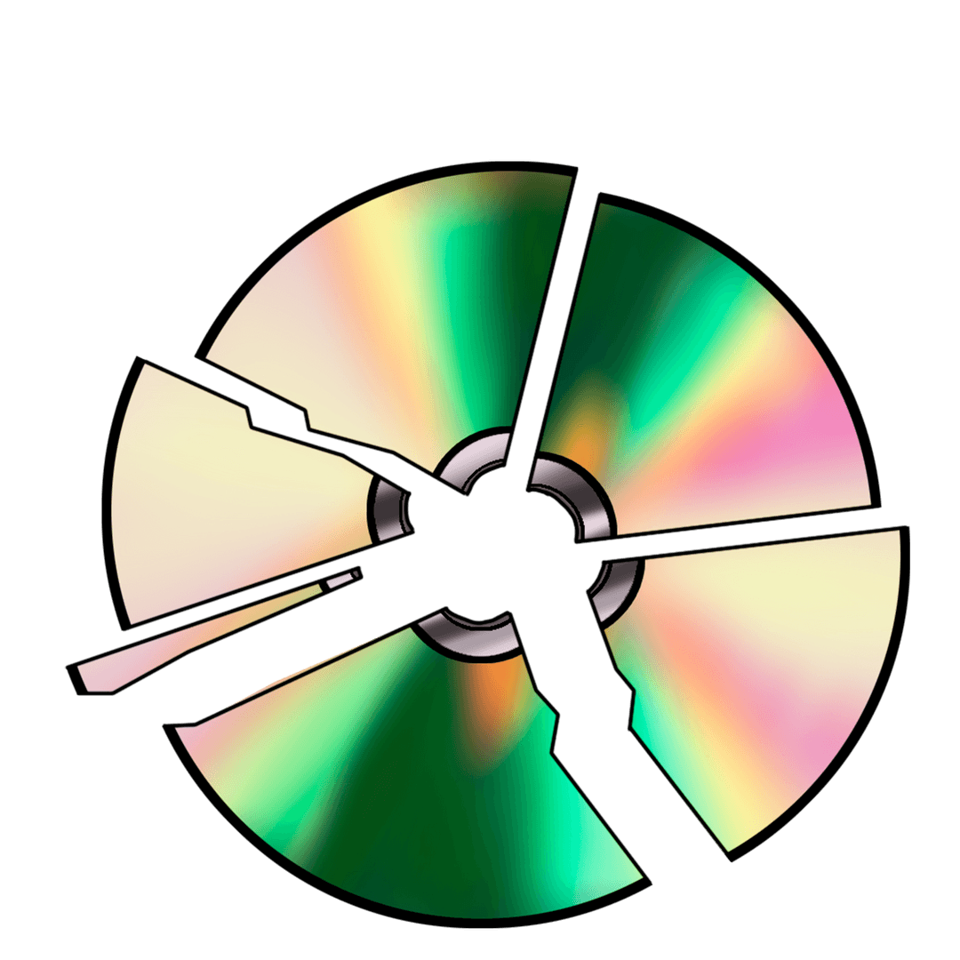 Broken Compact Disc Floating on Transparent Background