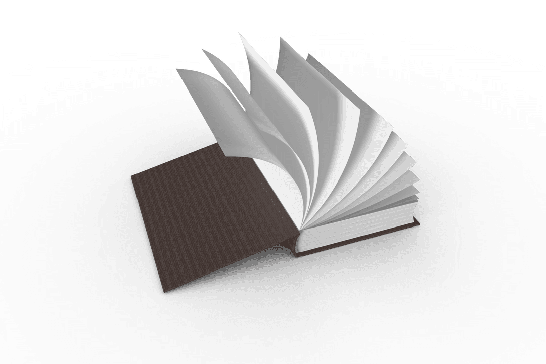 Digital Book with White Pages Illustration on Transparent Background