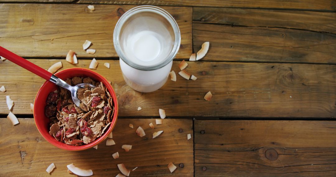 Healthy Breakfast Cereal with Fresh Milk on Rustic Wooden Table - Free Images, Stock Photos and Pictures on Pikwizard.com