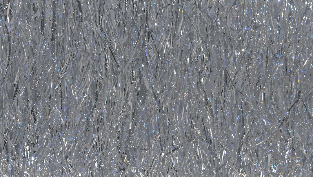 Shimmering Silver Tinsel Fringe Background with Iridescent Blue and Purple Glints