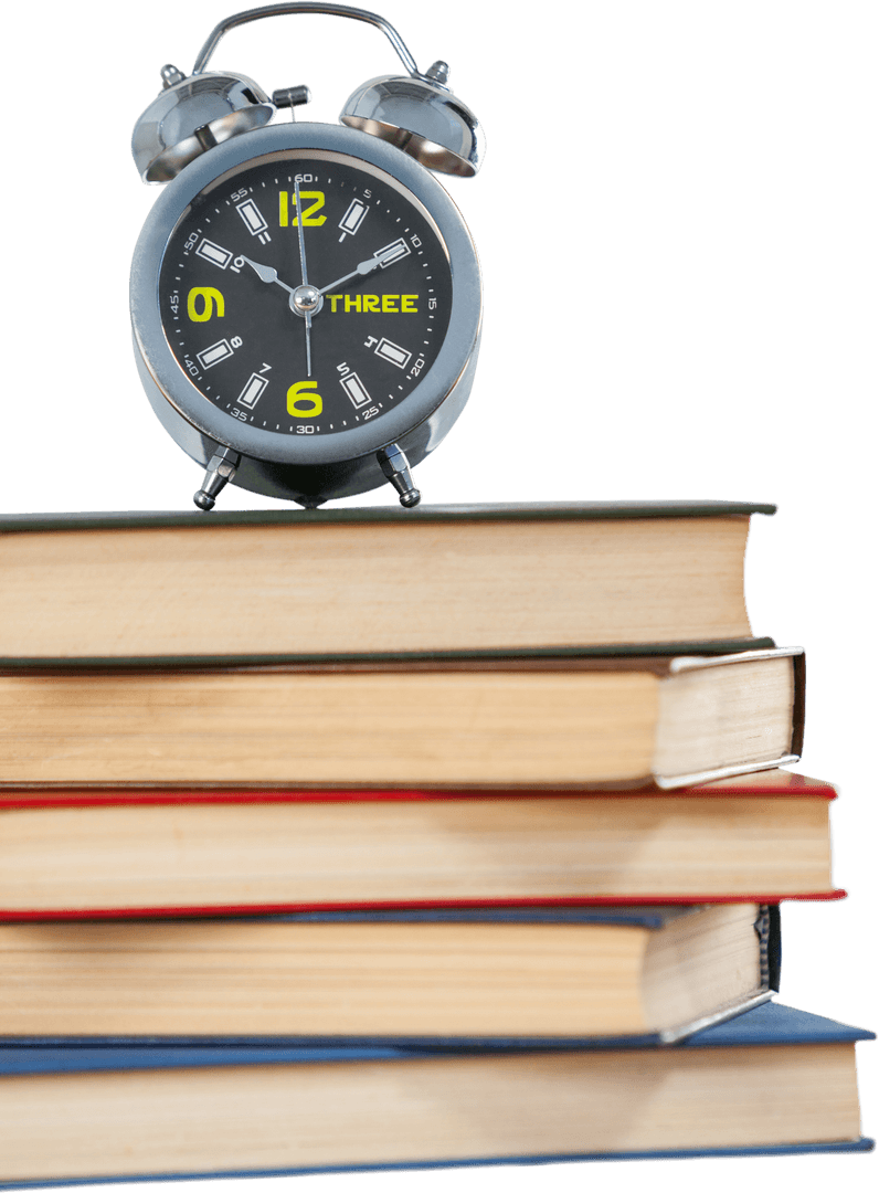 Transparent Clock on Stack of Colorful Books for Study Time Theme