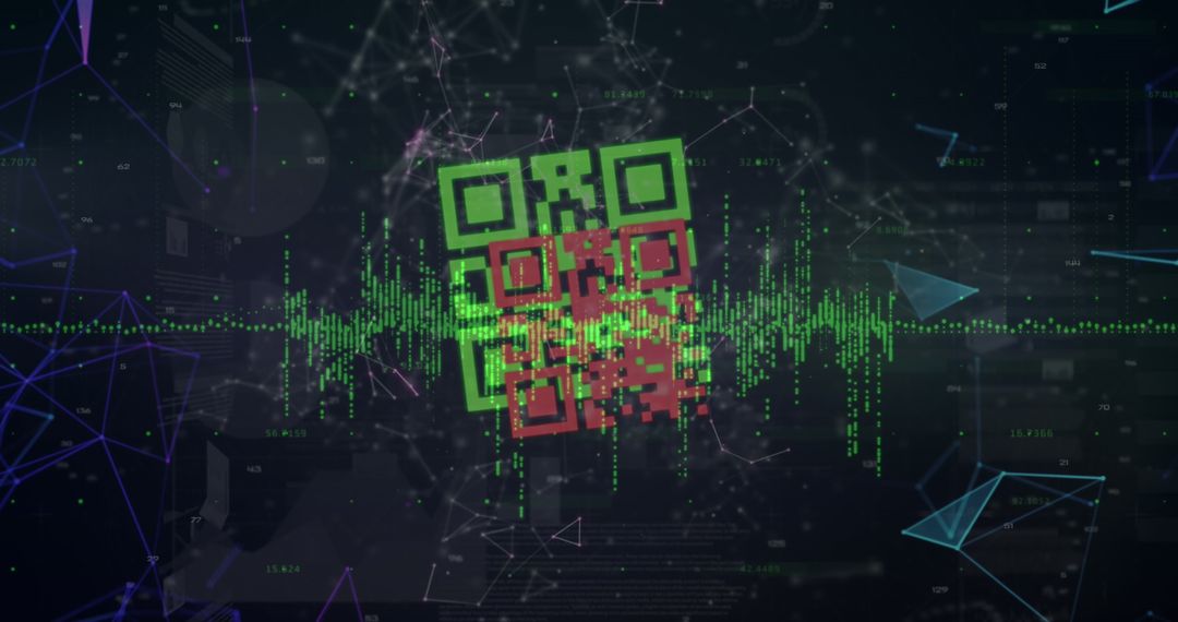 Futuristic QR Code with Digital Data Network Elements