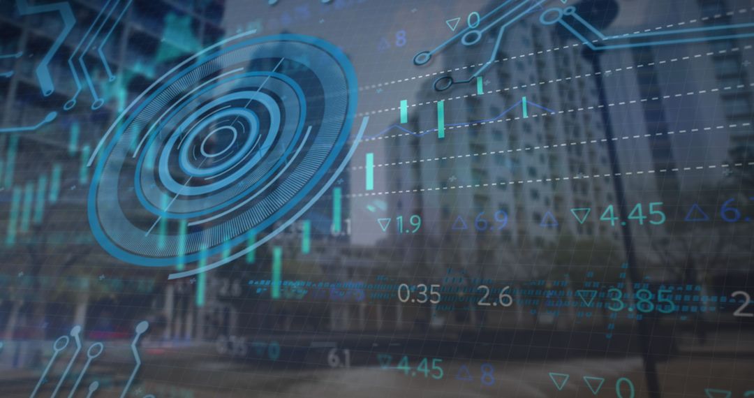Digital Data Processing Interface Over Urban Cityscape
