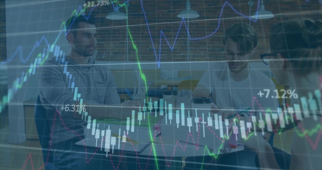 Business Team Collaborating with Stock Market Data Projection
