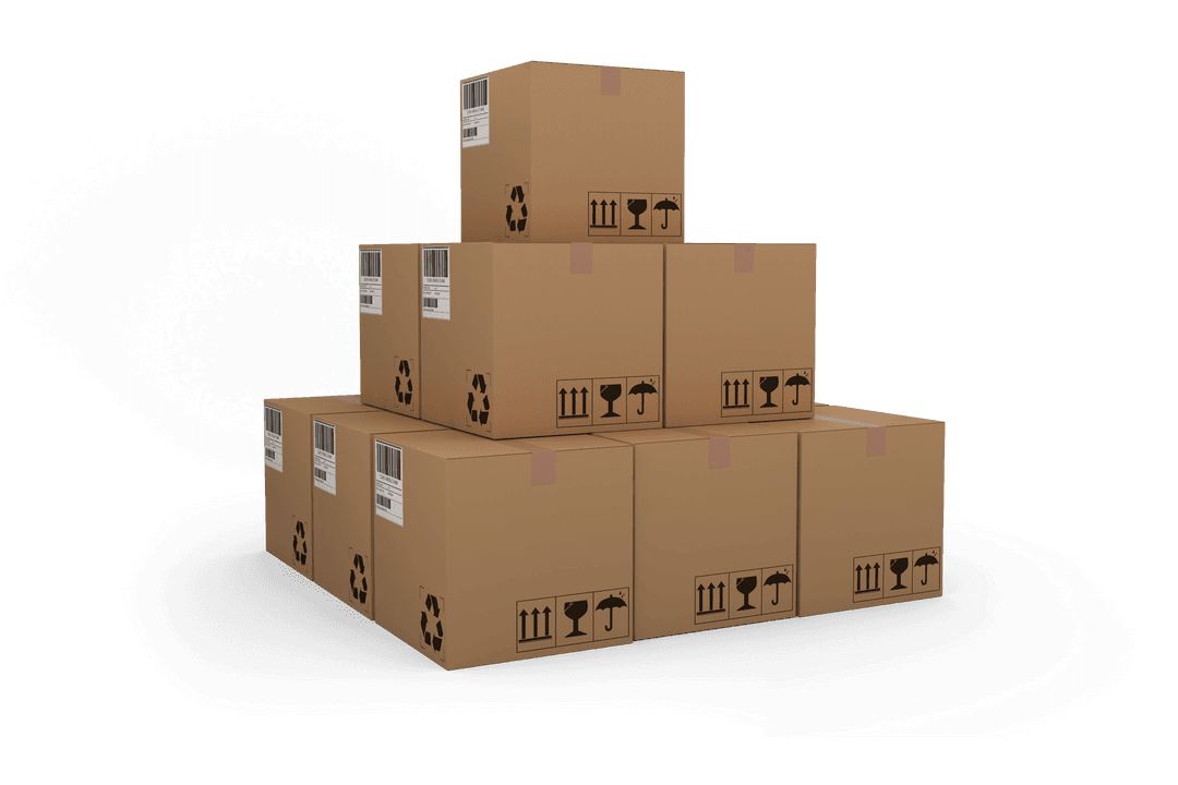 Transparent Pile of Cardboard Shipping Boxes with Symbols