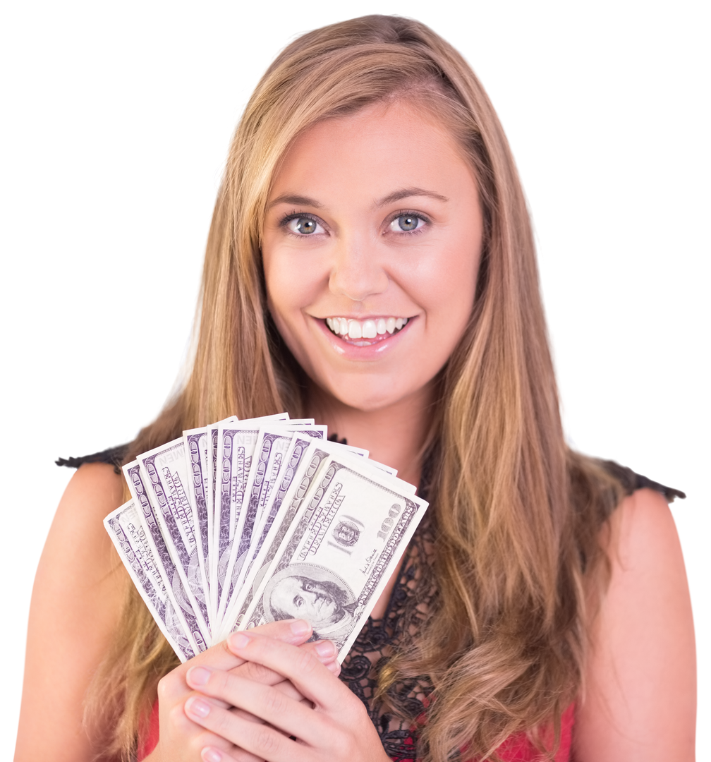 Smiling Caucasian Woman Holding Money Isolated on Transparent Background - Download Free Stock Images Pikwizard.com