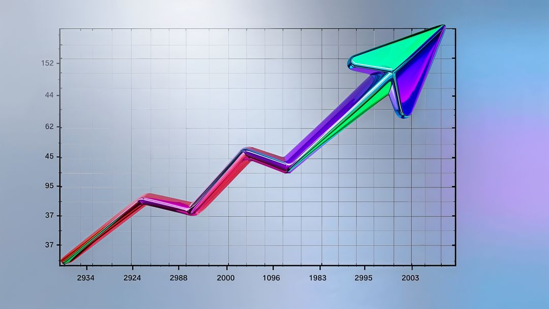 3D Arrow Graph Showing Upward Trend on Grid Background