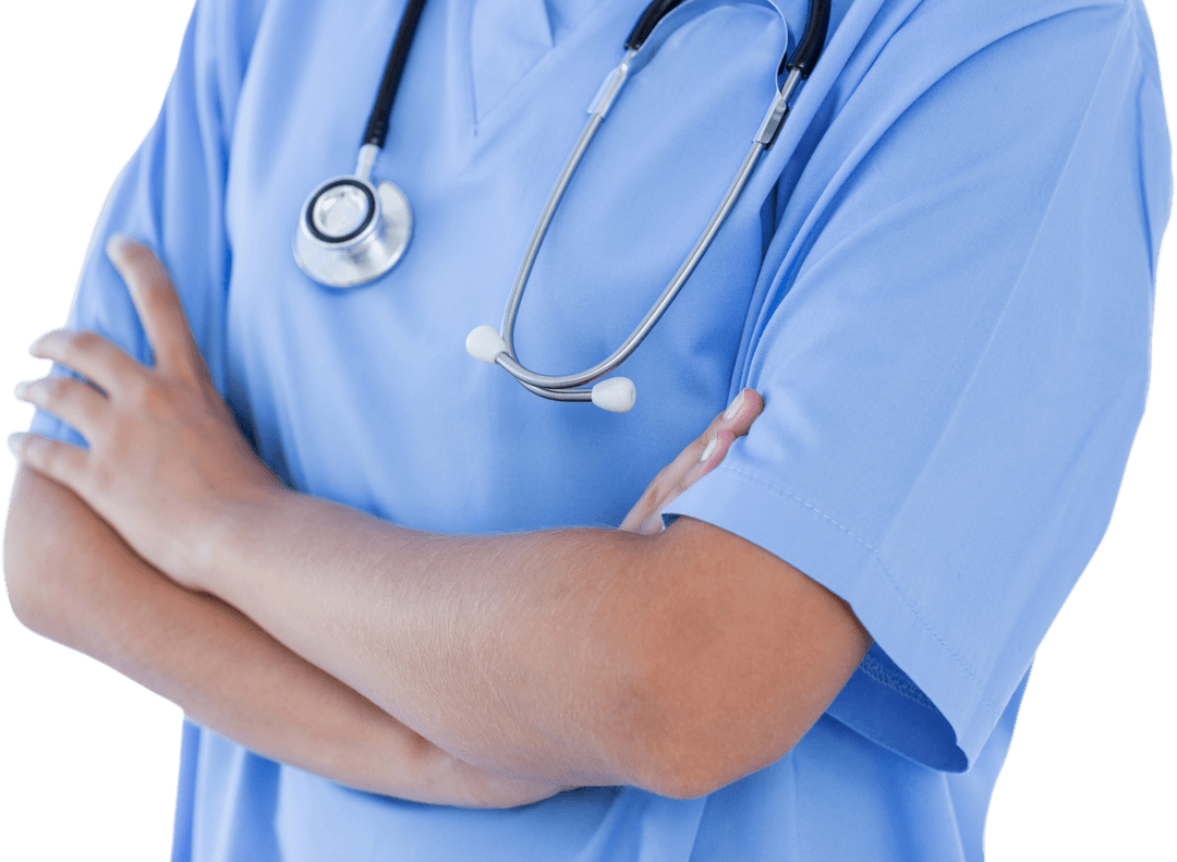 Transparent Close-Up Doctor with Stethoscope and Crossed Arms