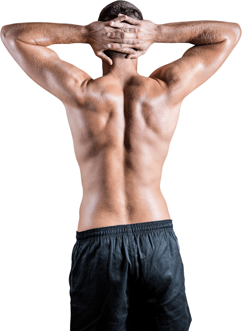 Transparent Back View Muscular Man Workout Pose