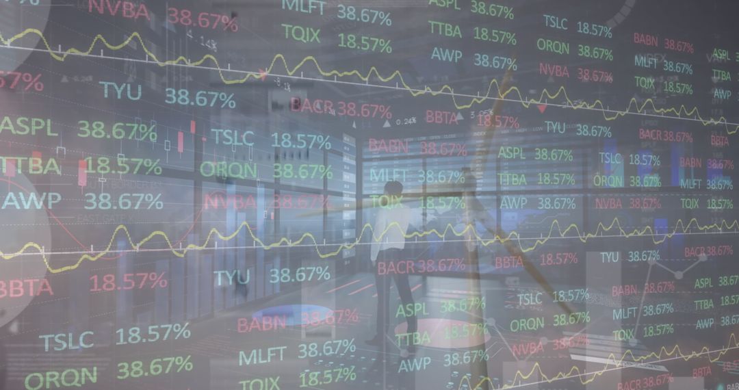 Stock Market Data Overlay on Windmill and Businessman