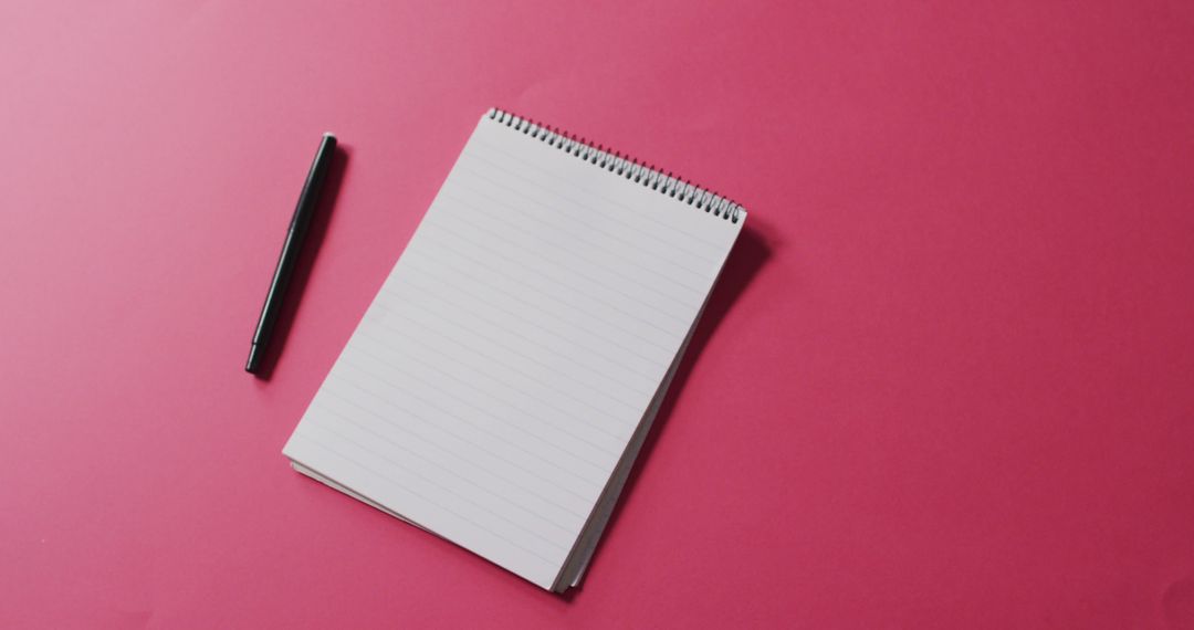 Image of pen and notebook with copy space on pink background - Free Images, Stock Photos and Pictures on Pikwizard.com