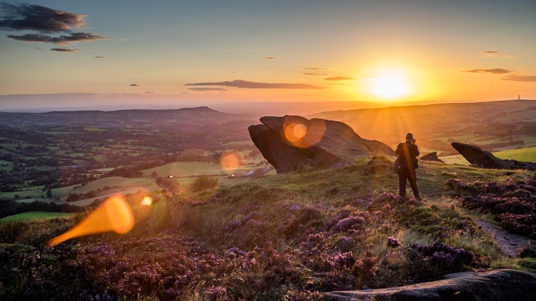 Hiker Enjoying Sunset on Scenic Mountain Landscape - Free Images, Stock Photos and Pictures on Pikwizard.com