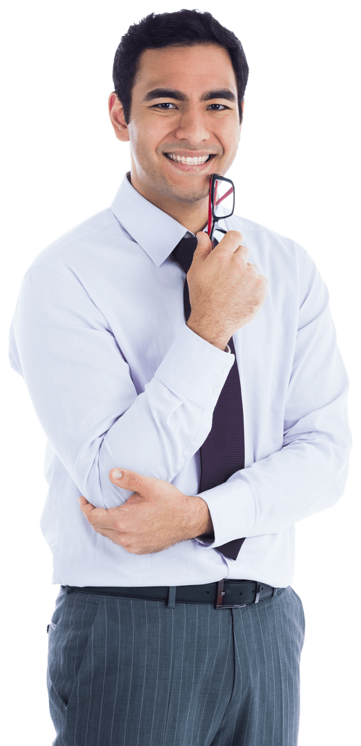 Smiling Professional Asian Businessman with Glasses on Transparent Background