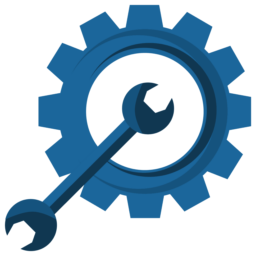 Transparent Blue Gear and Wrench Icon for Mechanical Concepts