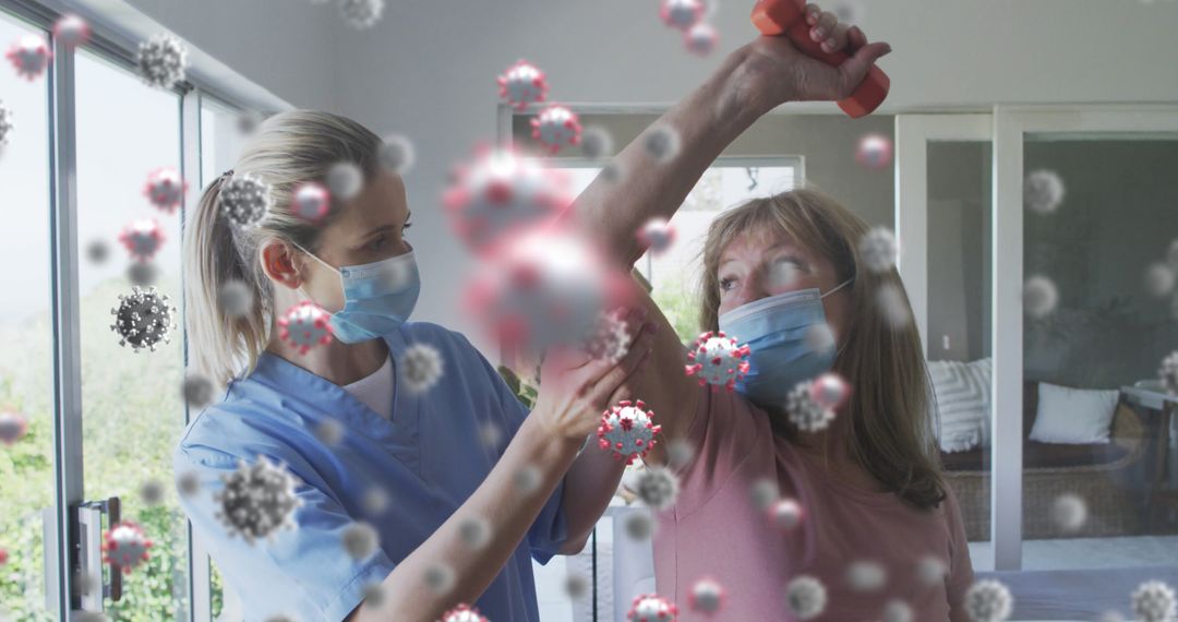 Nurse Assisting Elderly Woman with Physical Therapy During Pandemic - Free Images, Stock Photos and Pictures on Pikwizard.com