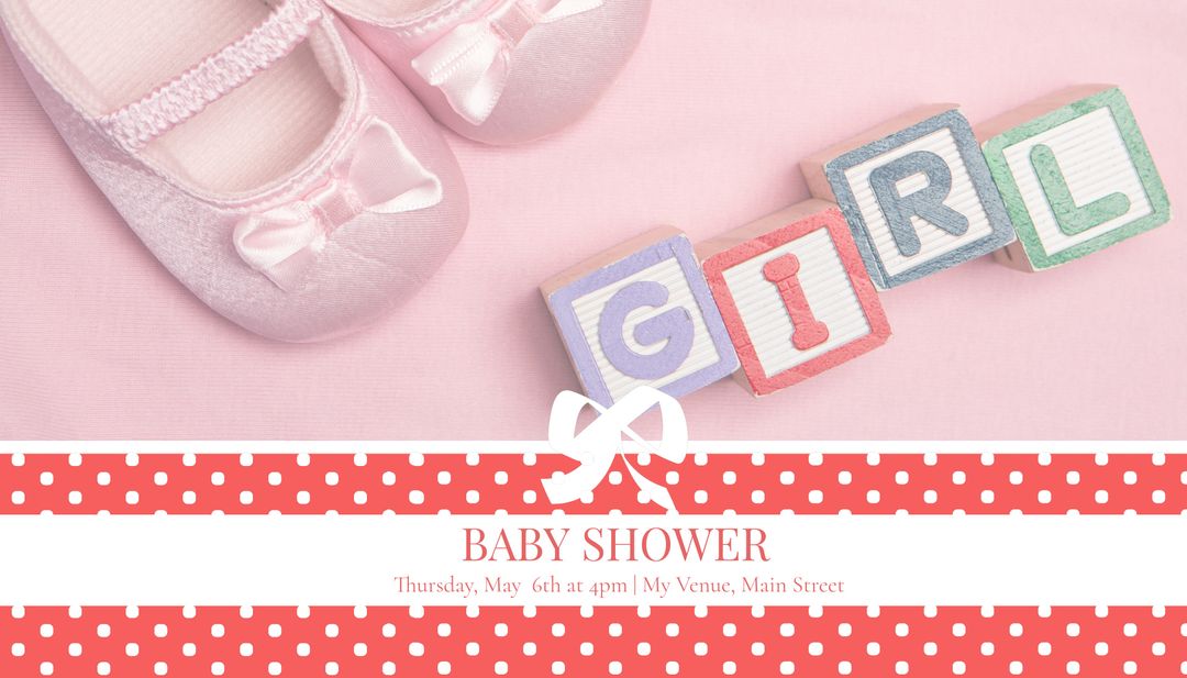 Baby shower invite with shoes and blocks for girl's arrival or gender reveal. - Download Free Stock Templates Pikwizard.com