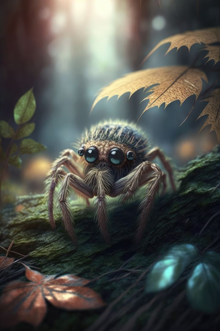 Cute brown spider with leaves over forest created using generative ai technology - Free Images, Stock Photos and Pictures on Pikwizard.com