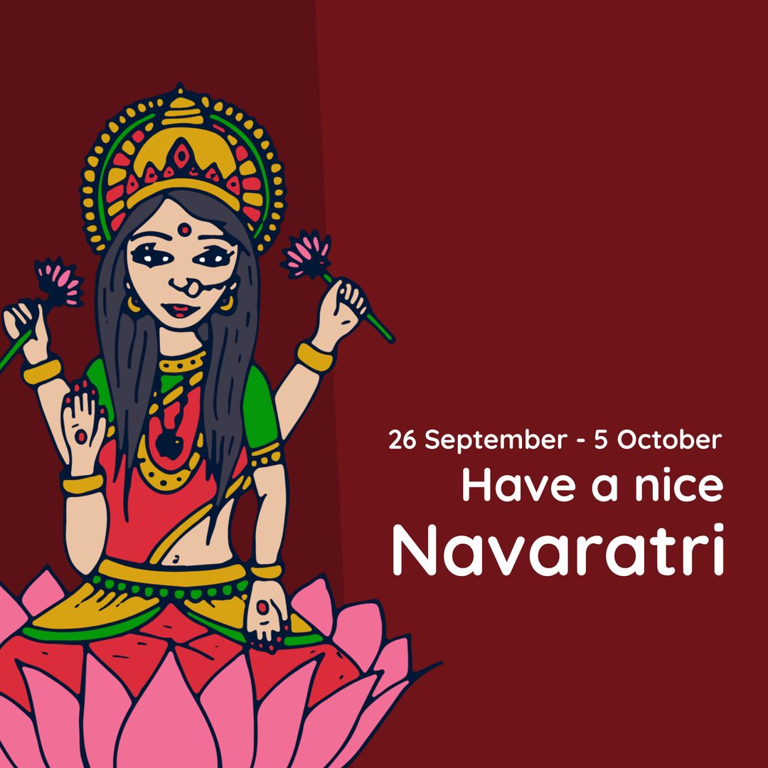 Colorful Goddess Illustration with Navaratri Celebration Text