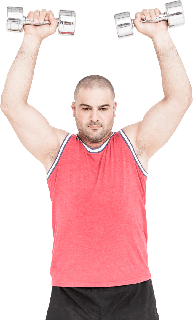 Caucasian Man Lifting Dumbbells on Transparent Background Isolated