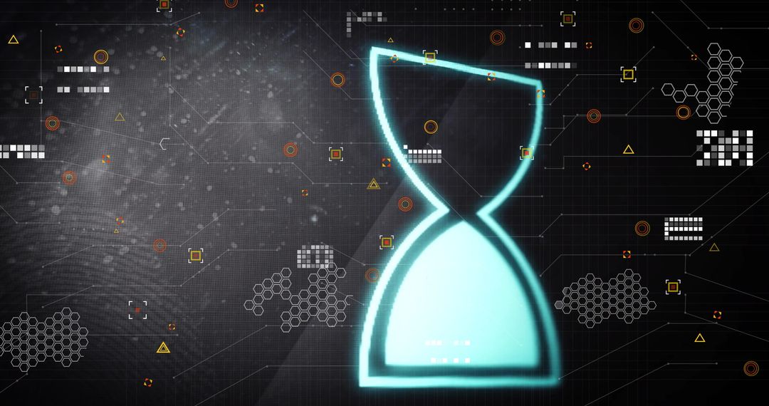 Futuristic Hourglass with Digital Cells on Technological Background