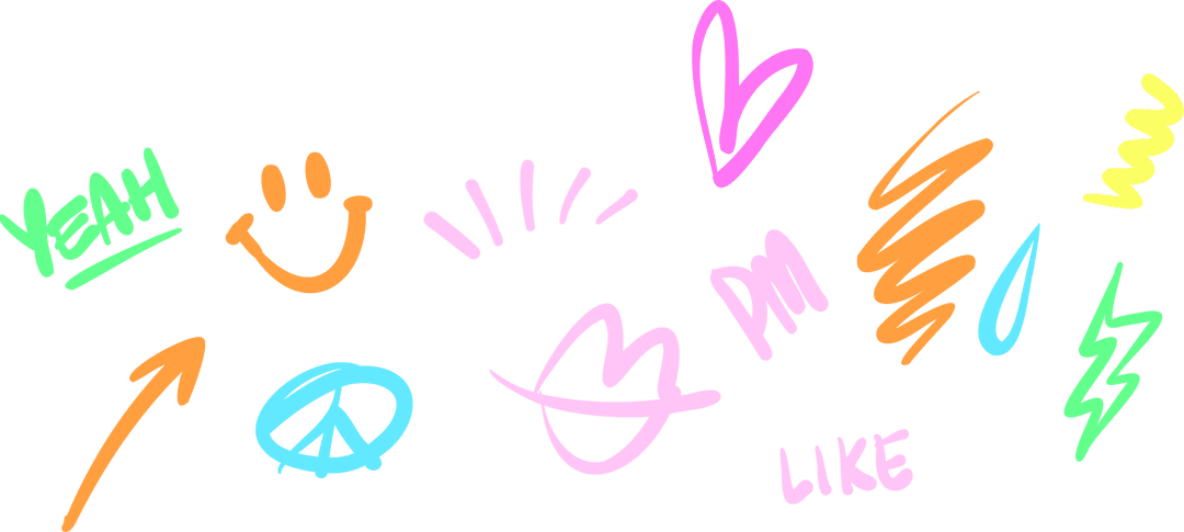 Vibrant Neon Doodles on Transparent Canvas Art Illustration