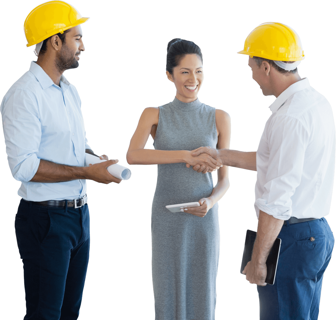 Transparent Team of Engineers Shaking Hands for Successful Deal