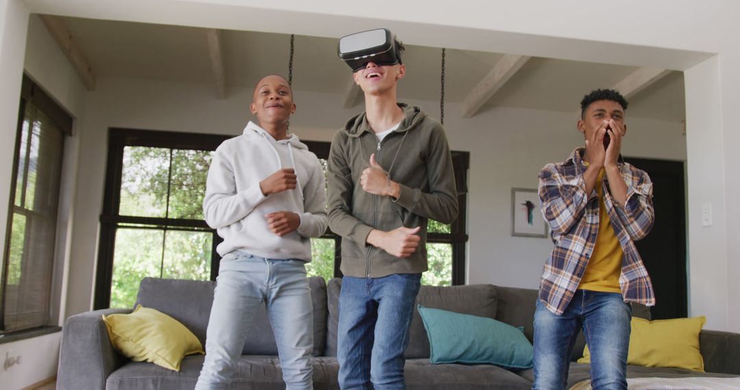 Teenage Friends Enjoying Virtual Reality Experience at Home - Free Images, Stock Photos and Pictures on Pikwizard.com