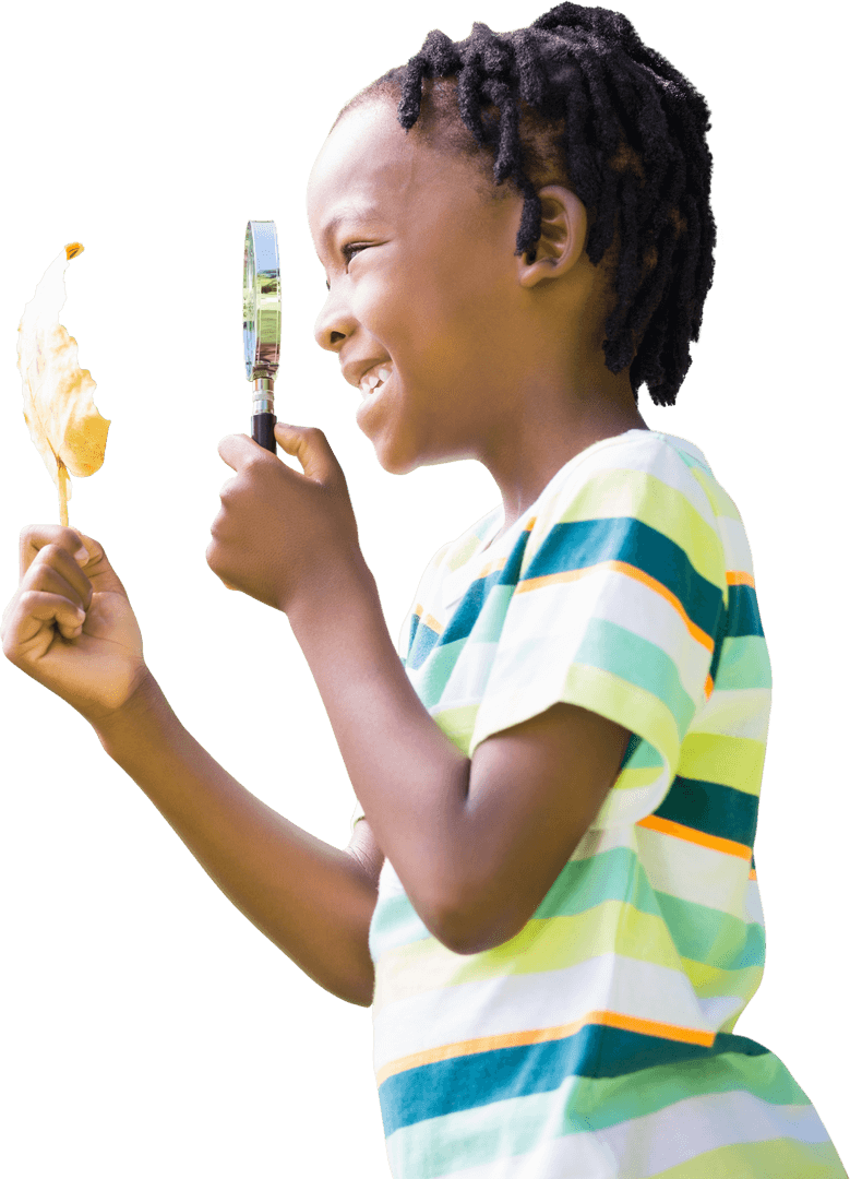 Youth Exploring Leaf with Magnifying Glass Transparent Pose