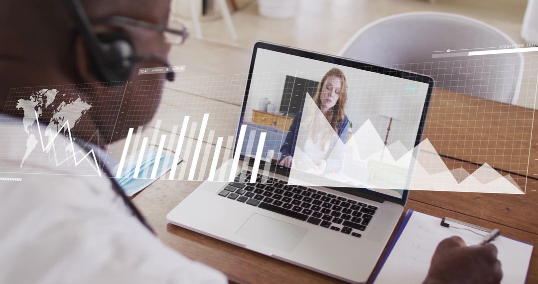 Remote Professional Collaborating with Digital Analytics Overlay