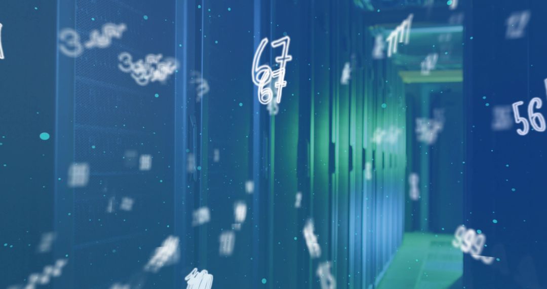 Futuristic Data Center with Glowing Racks and Floating Digits
