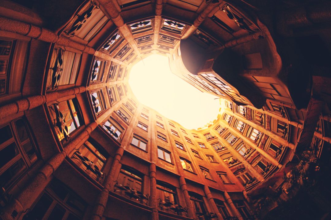 Looking Up Circular Building Courtyard with Fish-eye View - Free Images, Stock Photos and Pictures on Pikwizard.com