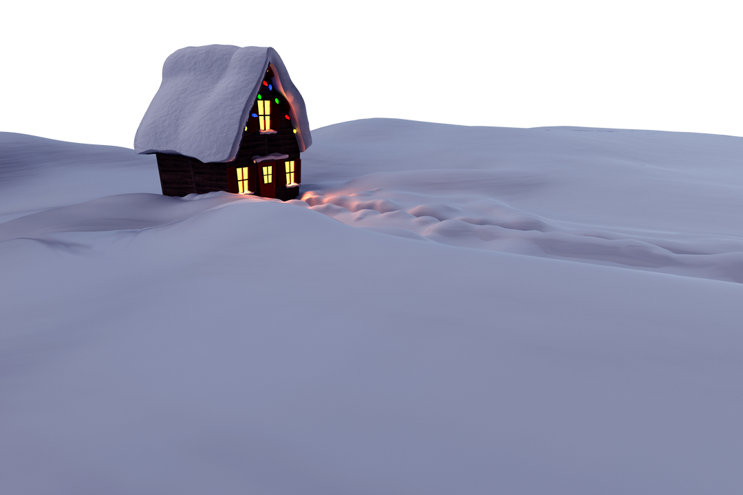 Cozy Christmas House Illuminated in Night Snow Scene with Transparent Background - Download Free Stock Images Pikwizard.com