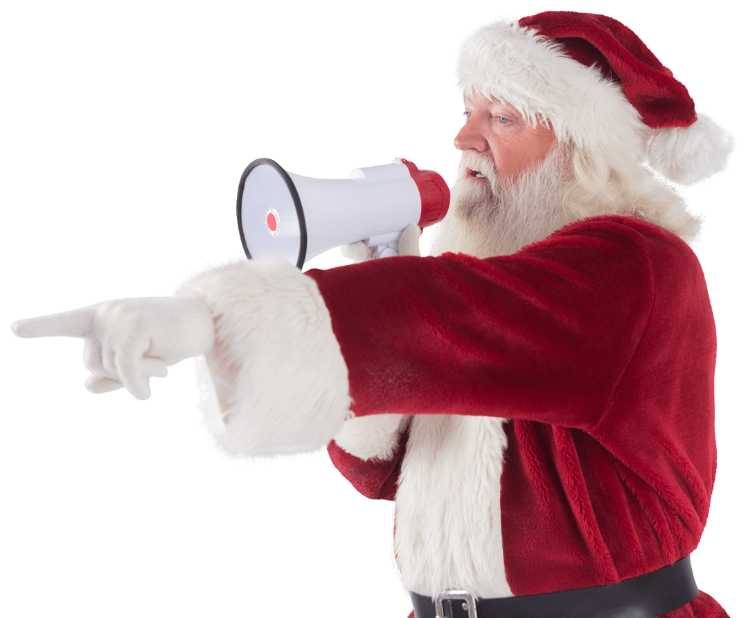 Transparent Santa Claus Making Announcement with Megaphone