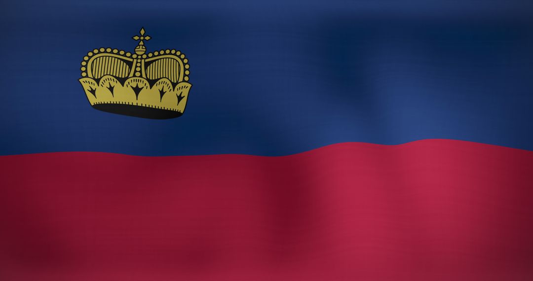 Waving Flag of Liechtenstein with Golden Crown Emblem