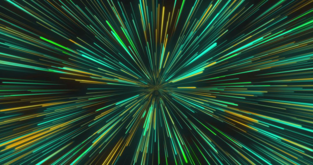 Dynamic Green and Yellow Light Trails on Black Background