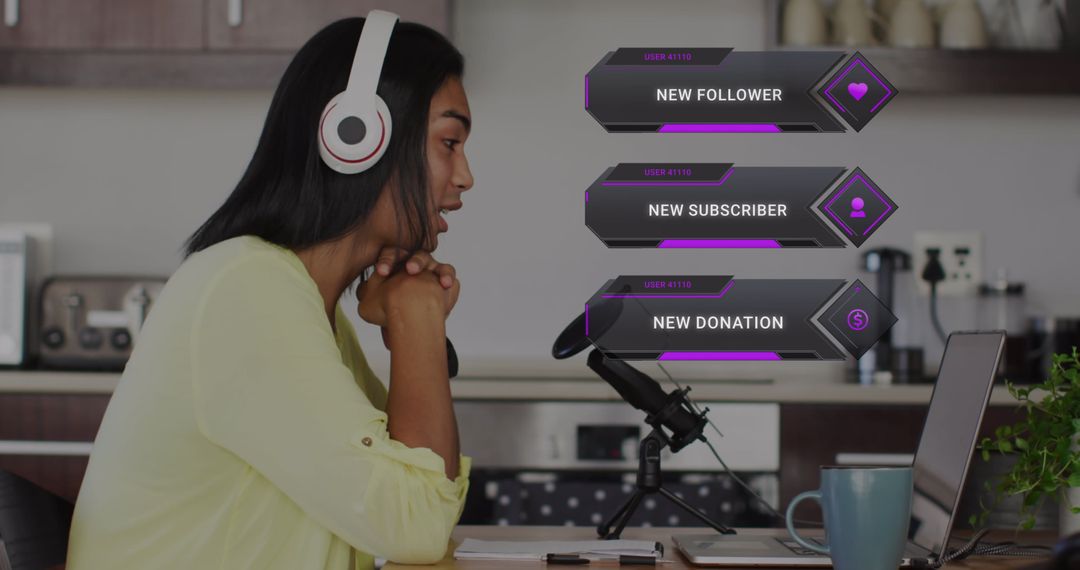 Woman Vlogger Engaged with Live Social Media Notifications at Home