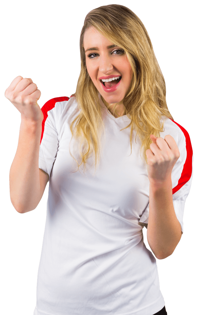 Transparent Joyful Football Fan Cheering in White Jersey