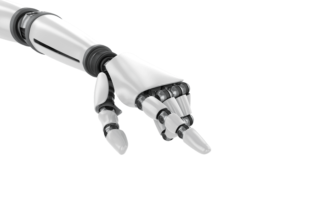 White Robotic Arm Pointing with Precision on Transparent Background