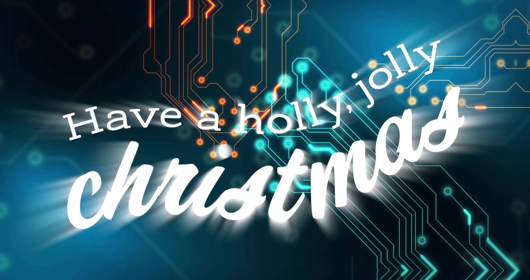 Glowing Tech Christmas Greeting with Neon Circuitry and Holly Jolly Script
