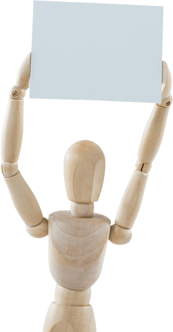 Transparent Wooden Figurine Holding Blank Sign High