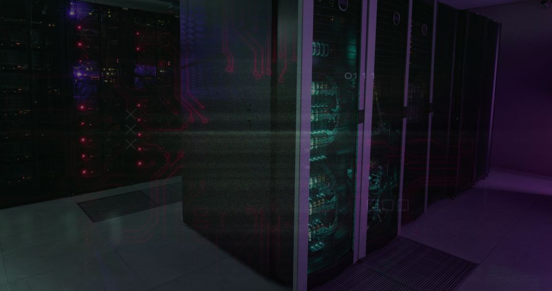 Modern Data Center Server Racks with Blinking LEDs
